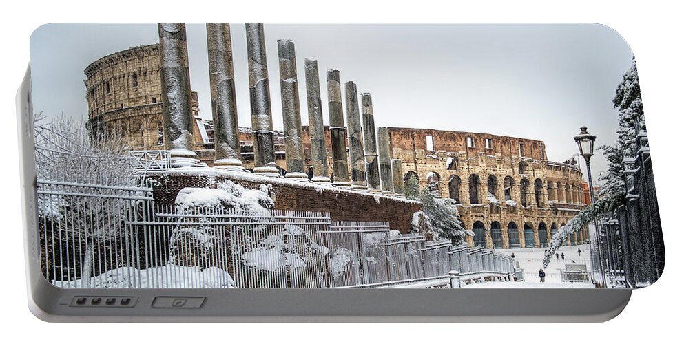 Under Snow Portable Battery Charger featuring the photograph Rome Under Snow - Colosseum by Stefano Senise
