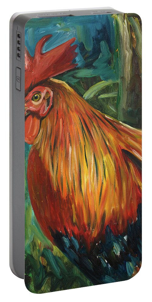 Rooster Portable Battery Charger featuring the painting Rooster by Andy Beauchamp