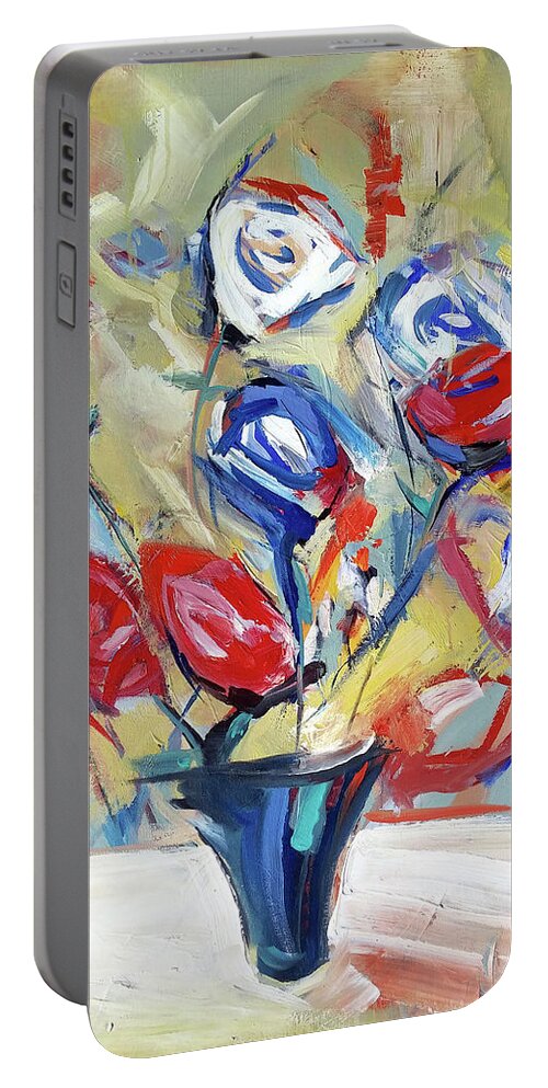  Portable Battery Charger featuring the painting Roses and Bluez by John Gholson