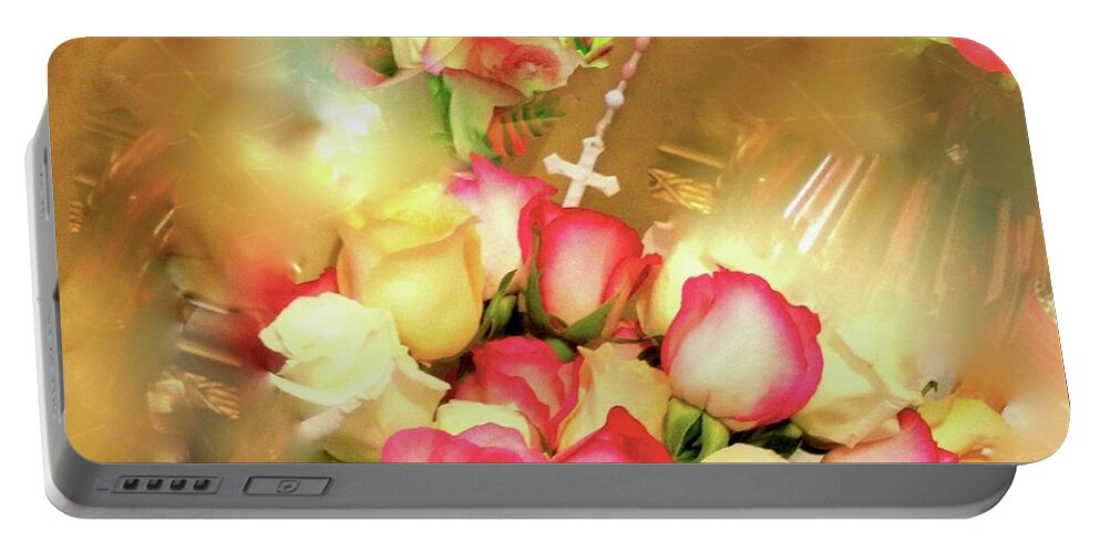 Abstract Portable Battery Charger featuring the photograph Roses in the Mist by Debra Grace Addison