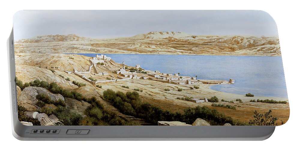 Tiberias Portable Battery Charger featuring the painting rovine a Tiberiade by Guido Borelli
