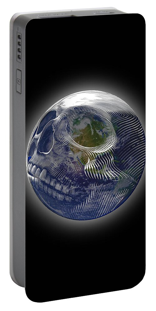 Earth Portable Battery Charger featuring the painting Rubino Earth Planet Skull by Tony Rubino
