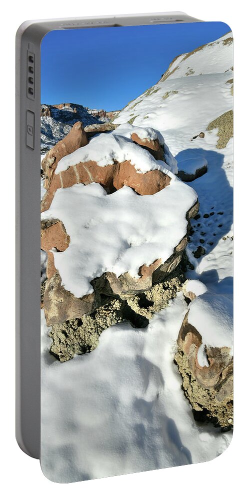 Ruby Mountain Portable Battery Charger featuring the photograph Ruby Mountain Boulders in Winter by Ray Mathis