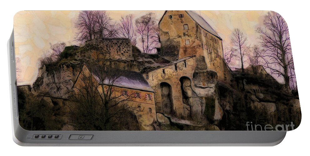 Landscape Portable Battery Charger featuring the painting Ruined Castle by Chris Armytage