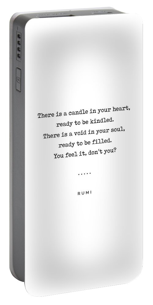 Rumi Quote Portable Battery Charger featuring the mixed media Rumi Quote on Life 11 - Minimal, Sophisticated, Modern, Classy Typewriter Print - Void in your soul by Studio Grafiikka