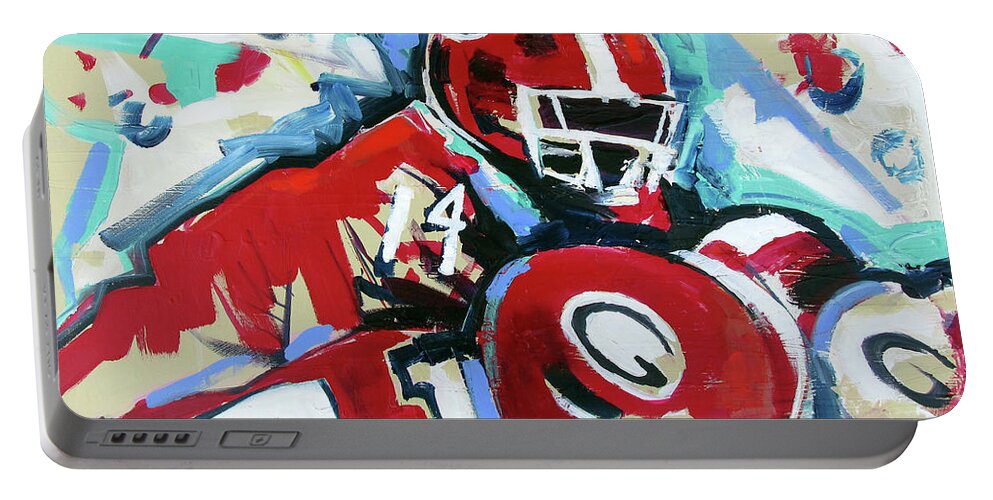Uga Football Portable Battery Charger featuring the painting Run The Play by John Gholson