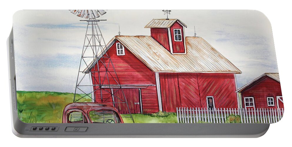 Barn Portable Battery Charger featuring the painting Rural Red Barn A by Jean Plout