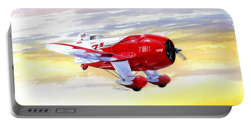 Granville Portable Battery Charger featuring the painting Russell Thaw's Gee Bee R2 by Simon Read