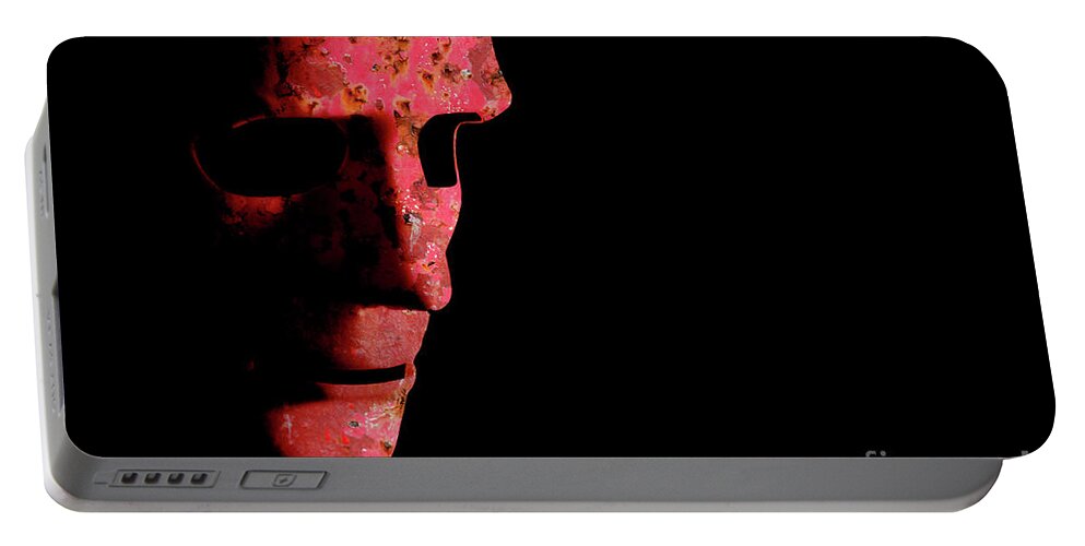 Mask Portable Battery Charger featuring the photograph Rusty robotic face old technology by Simon Bratt