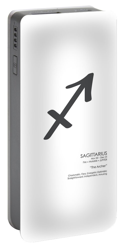 Sagittarius Portable Battery Charger featuring the mixed media Sagittarius Print - Zodiac Signs Print - Zodiac Posters - Sagittarius Poster - Black and White by Studio Grafiikka