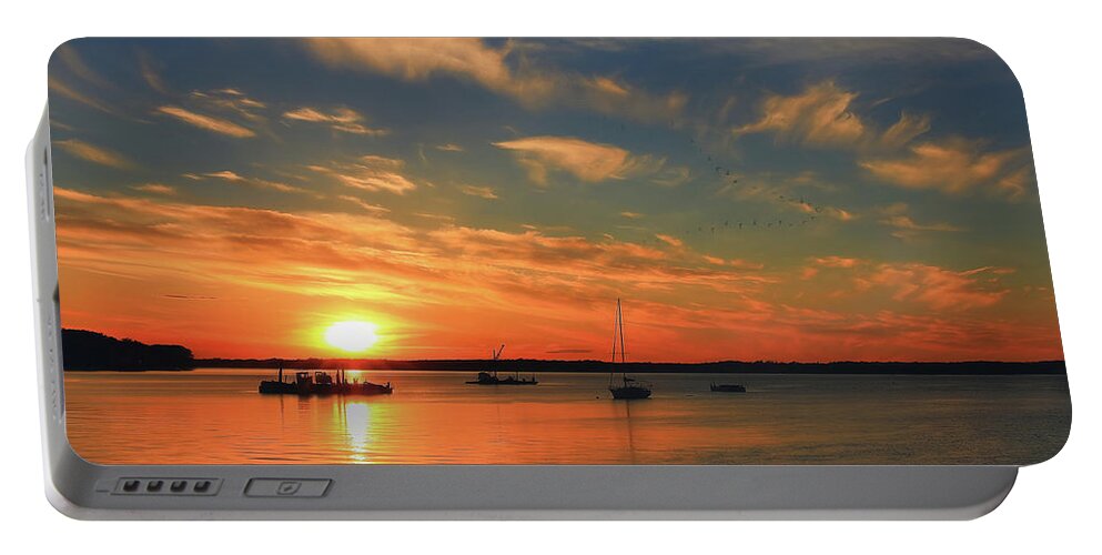 Sunset Portable Battery Charger featuring the digital art Sail into the Sunset by Sharon Batdorf