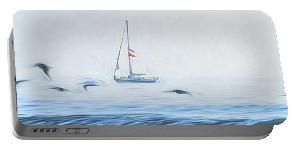 Sailboat Portable Battery Charger featuring the photograph Sailboat And Gulls by Steven Sparks