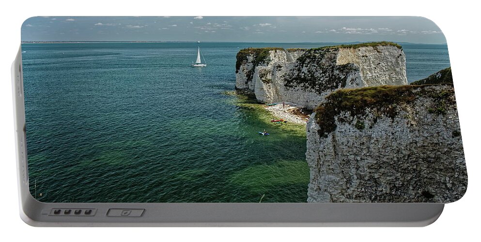 Sailing Portable Battery Charger featuring the photograph Sailing Around Old Harry by Jeff Townsend