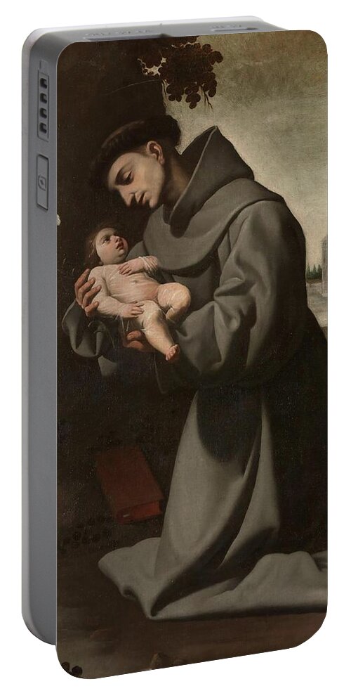 Francisco De Zurbaran Portable Battery Charger featuring the painting 'Saint Anthony of Padua with the Infant Christ'. 1635 - 1650. Oil on canvas. by Francisco de Zurbaran -c 1598-1664-