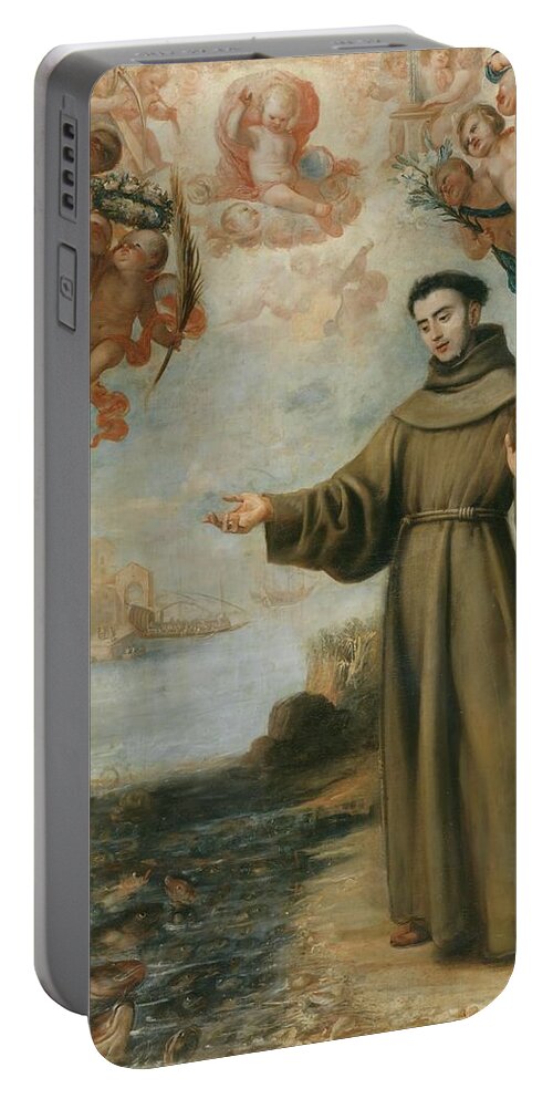 Juan CarreÑo De Miranda Portable Battery Charger featuring the painting 'Saint Anthony Preaching to the Fish'. 1646. Oil on canvas. by Juan Carreno de Miranda -1614-1685-