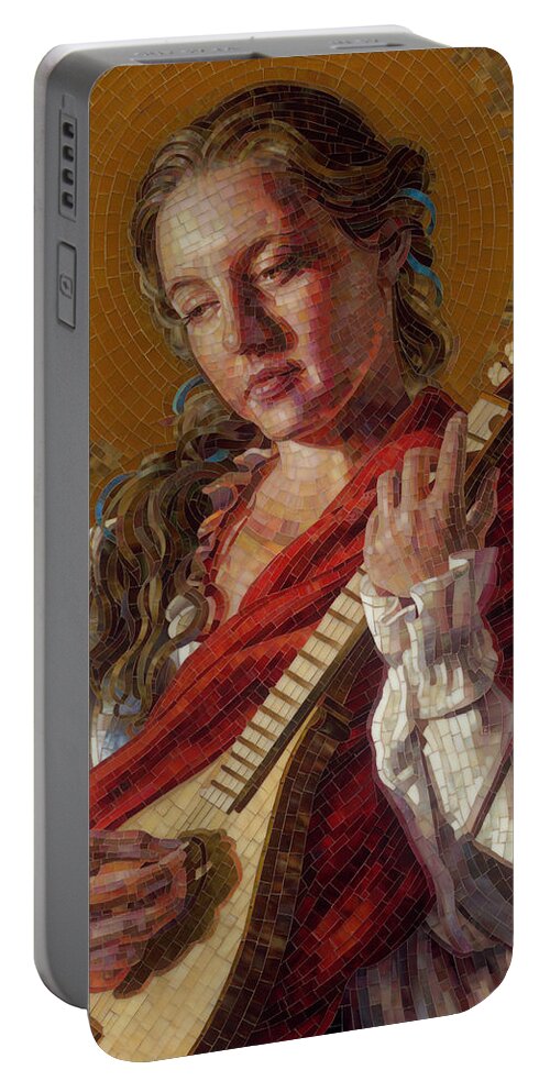 Stained Glass Mosaic Portable Battery Charger featuring the glass art Saint Cecelia Mosaic by Mia Tavonatti