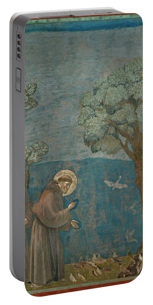Francis Of Assisi Portable Battery Charger featuring the painting Saint Francis of Assisi preaching to the birds. Giotto. by Giotto di Bondone -1266-1337-