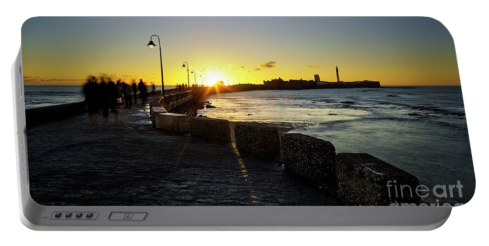 Wave Portable Battery Charger featuring the photograph Saint Sebastian Castle Walkway Cadiz Spain by Pablo Avanzini