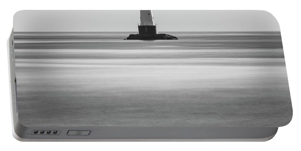 Sakonnet Portable Battery Charger featuring the photograph Sakonnet Point Lighthouse Little Compton RI BW by David Gordon