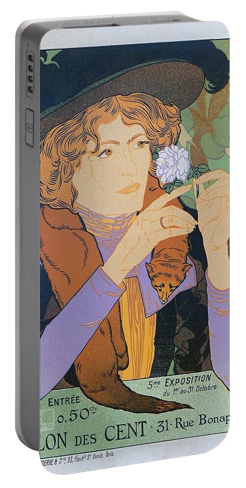 De Fuere Portable Battery Charger featuring the painting Salon des Cent, 1894 Vintage French Poster by Vincent Monozlay