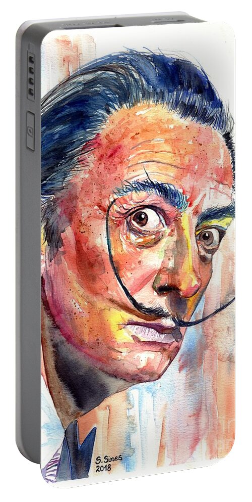 Salvador Portable Battery Charger featuring the painting Salvador Dali portrait by Suzann Sines