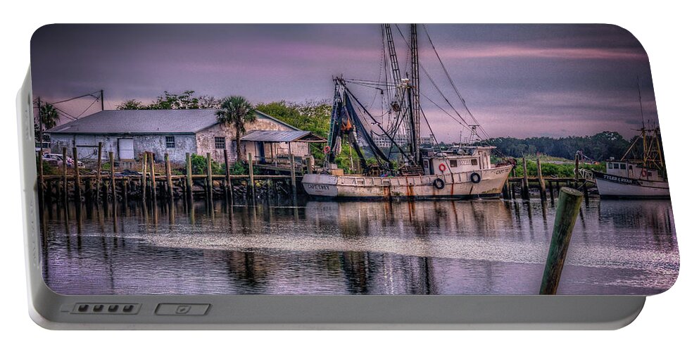 St Augustine Portable Battery Charger featuring the photograph San Sebastian River Shrimp Boat Sunset by Joseph Desiderio