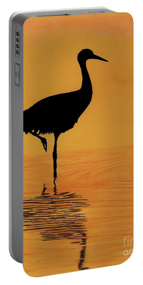 Bird Portable Battery Charger featuring the drawing Sandhill - Crane - Sunset by D Hackett
