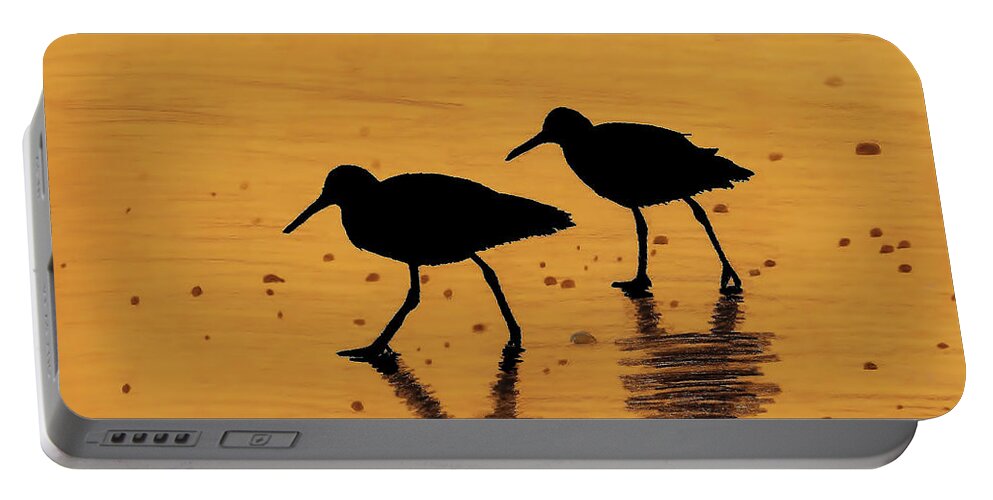 Sunrise Portable Battery Charger featuring the drawing Sandpipers - At - Sunrise by D Hackett