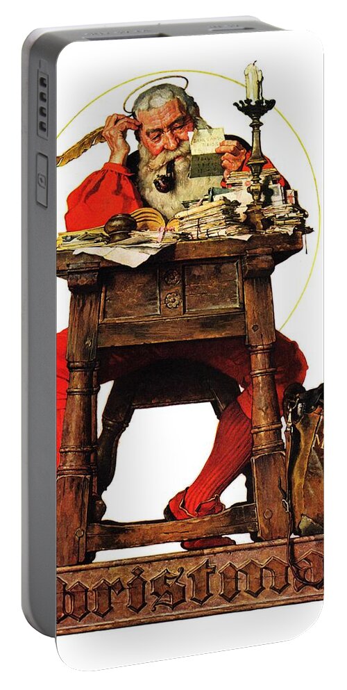 #faaadwordsbest Portable Battery Charger featuring the painting Santa At His Desk by Norman Rockwell