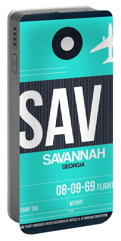 Vacation Portable Battery Charger featuring the digital art SAV Savannah Luggage Tag II by Naxart Studio