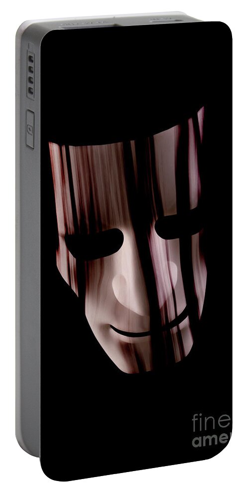 Mask Portable Battery Charger featuring the photograph Scary face mask with hair over face by Simon Bratt