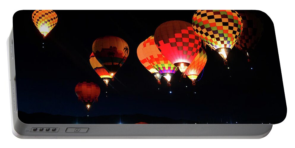 Hot Air Balloons Portable Battery Charger featuring the photograph Ascending balloons panoramic work A by David Lee Thompson