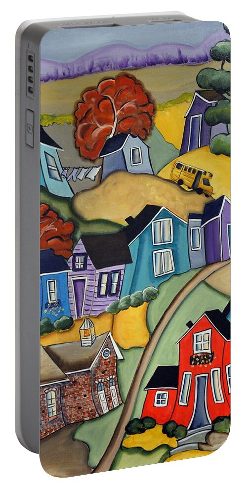 Abstract Portable Battery Charger featuring the painting School Days by Heather Lovat-Fraser