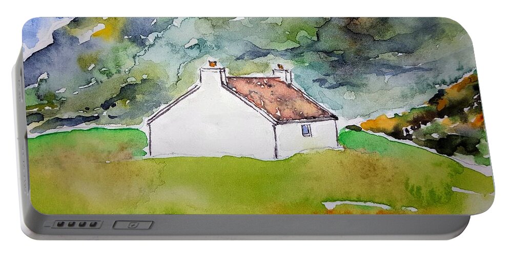 Watercolor Portable Battery Charger featuring the painting Scottish Croft Lore by John Klobucher