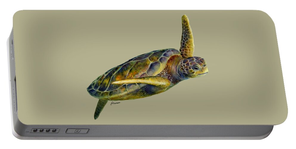 Underwater Portable Battery Charger featuring the painting Sea Turtle 2-Solid background by Hailey E Herrera