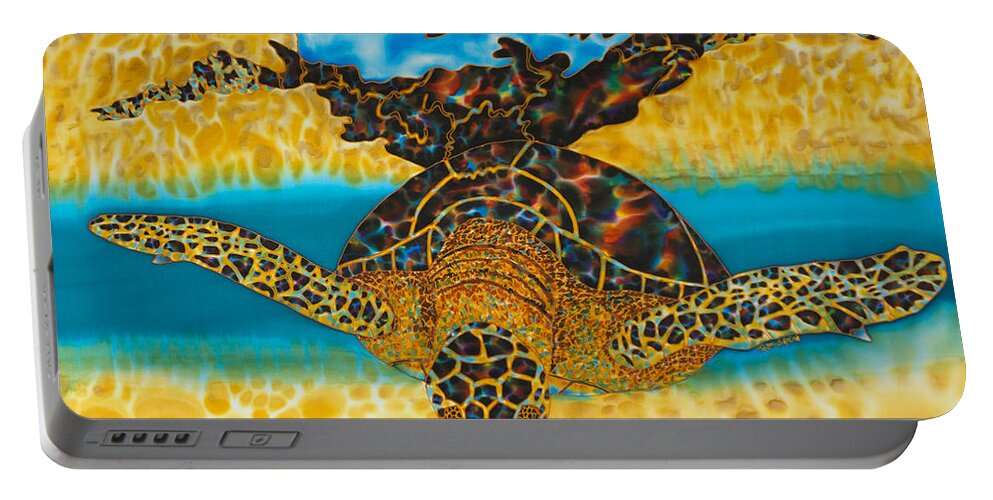 Sea Turtle Portable Battery Charger featuring the painting Sea Turtle and Sea Shell by Daniel Jean-Baptiste