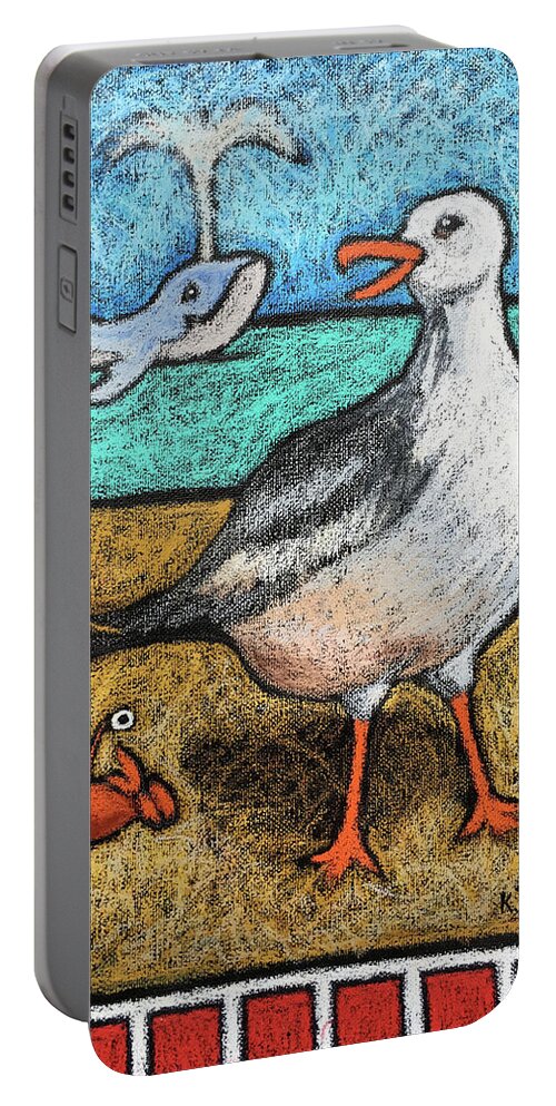 Seagull Portable Battery Charger featuring the painting Seagull and Friends by Karla Beatty