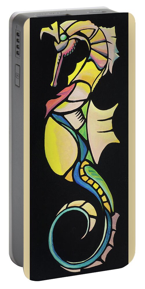 Seahorse Portable Battery Charger featuring the painting Seahorse Jewel 071218 by David Bader