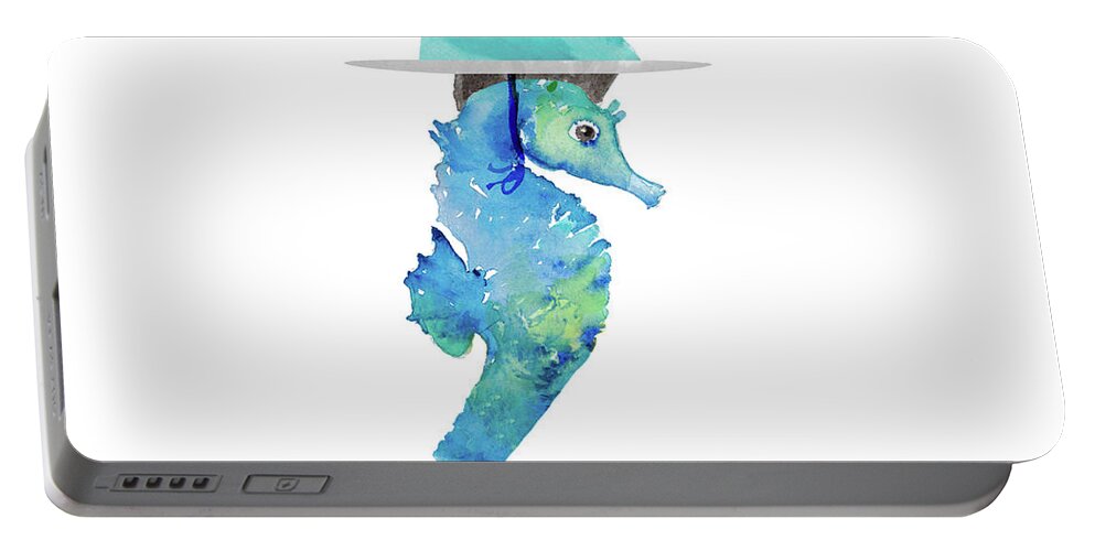 Seahorsing Portable Battery Charger featuring the painting Seahorsing Around by Lanie Loreth