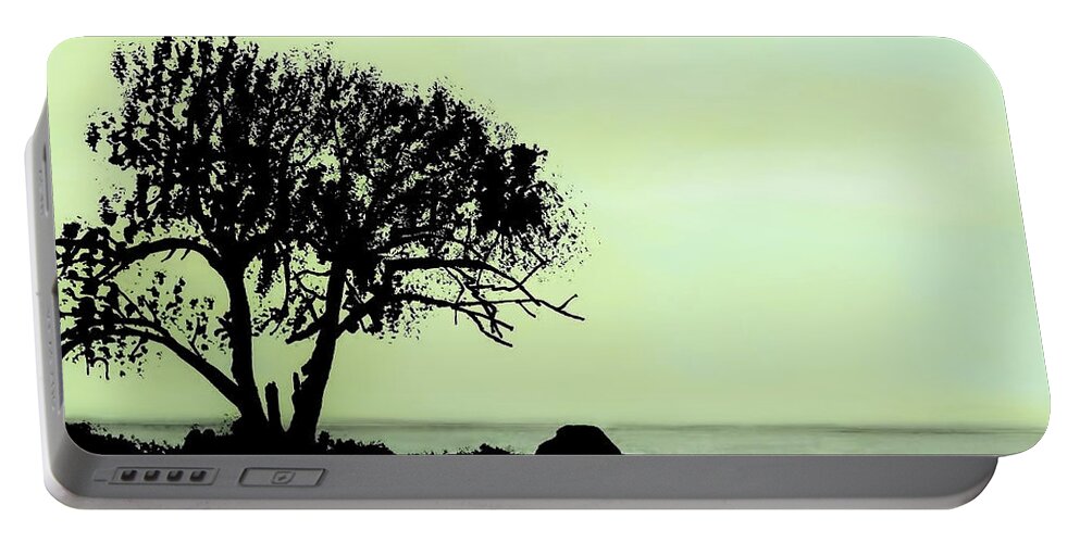 Twilight Portable Battery Charger featuring the drawing Seashore Silhouette by D Hackett
