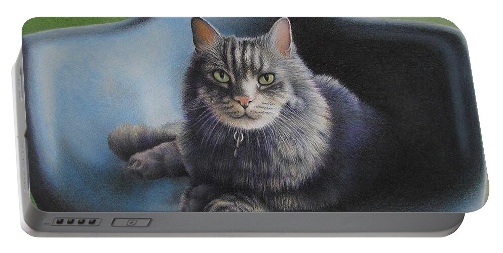 Cat Portable Battery Charger featuring the drawing Seat Taken by Pamela Clements