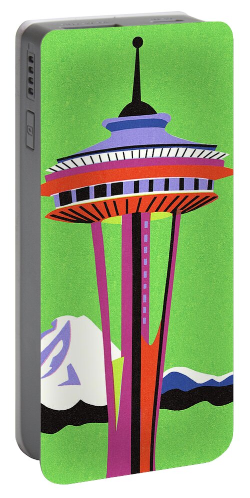 Architecture Portable Battery Charger featuring the drawing Seattle Space Needle by CSA Images