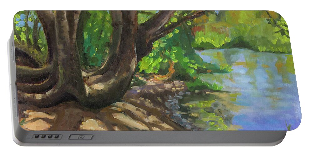 Oregon Portable Battery Charger featuring the painting Secret Swimming Hole by Tara D Kemp