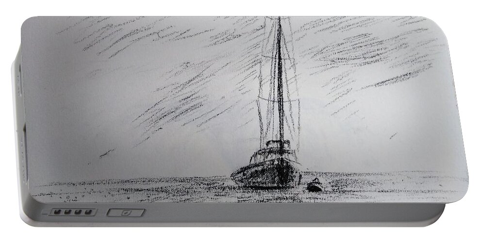 Sea Portable Battery Charger featuring the drawing Seeing the ship by Sukalya Chearanantana