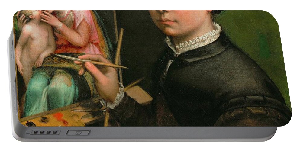 Anguissola Portable Battery Charger featuring the painting Self-portrait, painting the Madonna, 1556 Canvas, 66 x 57 cm. by Sofonisba Anguissola -c 1532-1625-