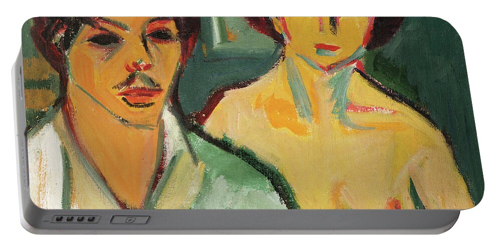 Art Portable Battery Charger featuring the painting Self Portrait With Model, 1905 by Ernst Ludwig Kirchner