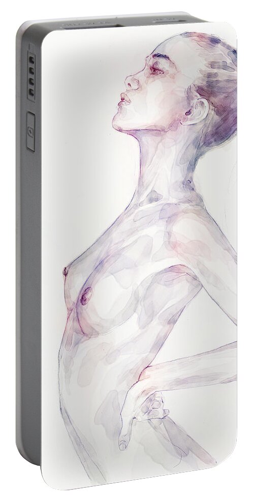 Watercolor Portable Battery Charger featuring the painting Sensual pose aquarelle portrait of a girl by Dimitar Hristov