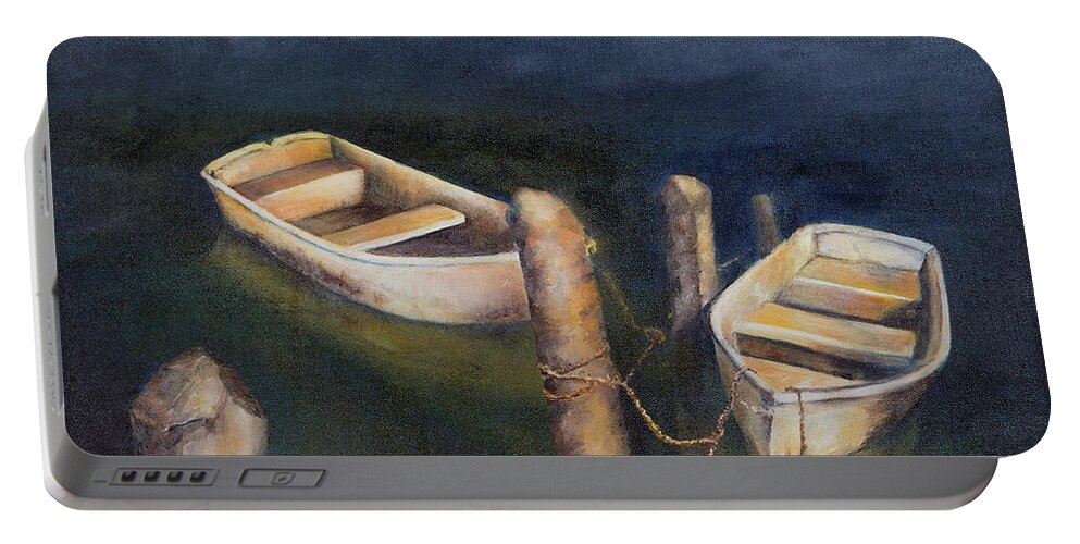 Dinghy Portable Battery Charger featuring the painting Serenity by Nancy Strahinic