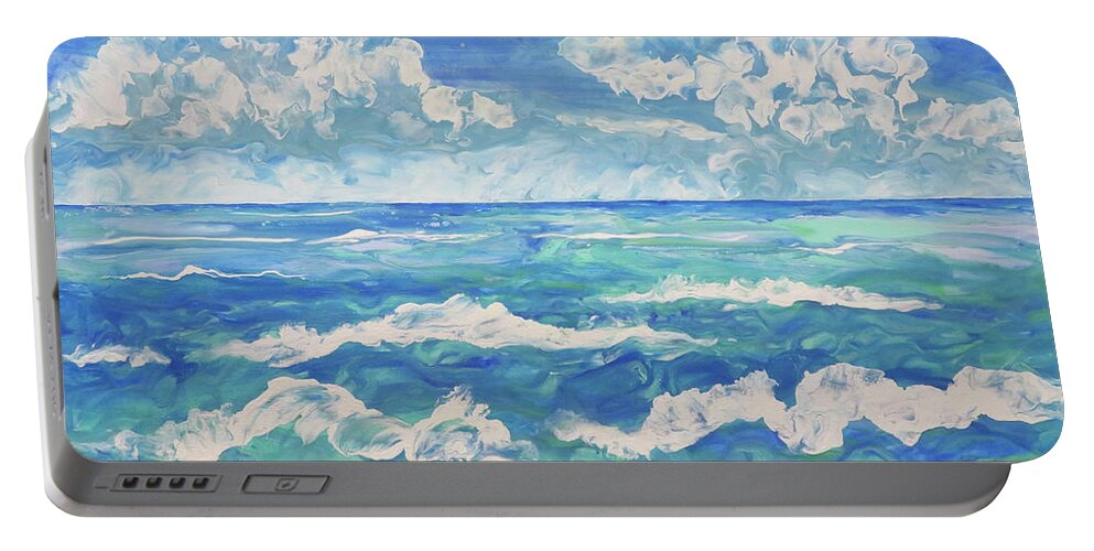Sea Portable Battery Charger featuring the painting Serenity Sea by Frances Miller