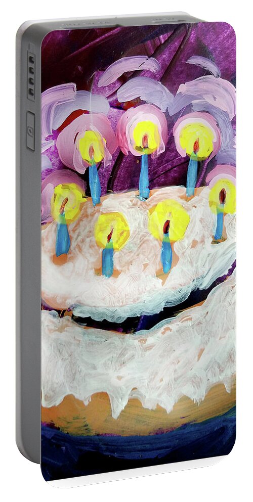 Candles Portable Battery Charger featuring the painting Seven Candle Birthday Cake by Tilly Strauss